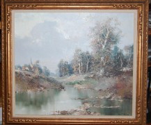 "Untitled" (Stream & Trees) Original Oil on Canvas by Willie Bauer