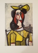 "Portrait de Femme au Chapeau et à la Robe Vert Jaune" (Portrait of a Woman with a Hat and a Green Yellow Dress)