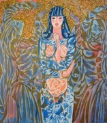 "Goddess of the Roses" Deluxe Serigraph on Black Rice Paper by Ling Zhou