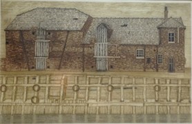 "Waterfront, Kings Lynn" Color Aquatint with Etching by Valerie Thornton