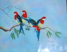 "Rosette Parrots" Enamel on Copper by Max Karp