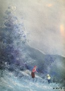 Mother and Child on a Hillside Original Enamel on Copper by Max Karp