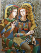 "A Park for Two" Original Mixed Media on Canvas by Oleg Zhivetin