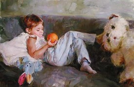"Boy With Orange" Embellished Giclee by Michael & Inessa Garmash