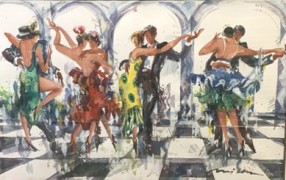 "Sicilian Defence" Watercolor with Mixed Media by Misha Lenn