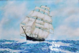 "Wooden Ship on the High Seas" Enamel on Copper by Max Karp