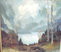 Mountain Lake Original Oil on Canvas by Willi Bauer