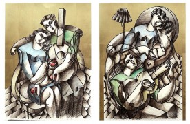 "From Dusk Till Dawn" Serigraphs on Museum Board with 24 Karat Leaf & original Watercolor by Yuroz