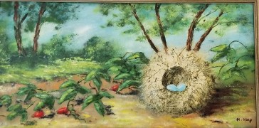 "Nest With Blue Eggs" Enamel on Copper by Max Karp