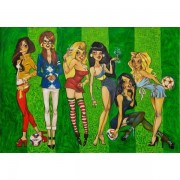 "Tattooing Footballs" PP Hand Embellished Giclee on Canvas by Todd White