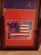 "Flag with Heart, Leningrad No.3" Original Mixed Media Acrylic on Lithograph by Peter Max