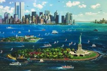 New York Getaway 2002 Seriolithograph with Hand-Embellishment on Canvas by Alexander Chen