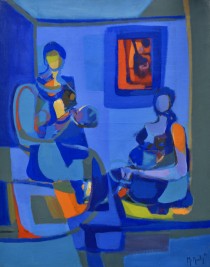 "Les Brodeuses" 1973 oil on canvas by Marcel Mouly