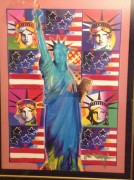 "God Bless America" with 5 Liberties Unique Mixed Media Acrylic on Color Lithograph by Peter Max