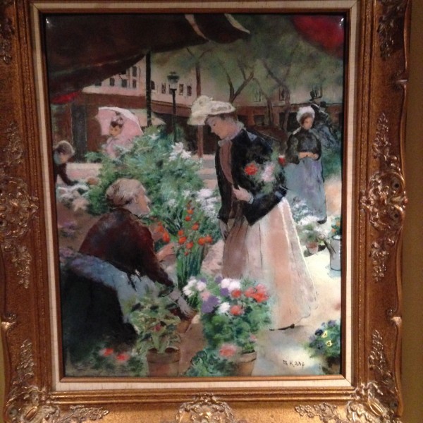 "Parisian Market" Original Enamel on Copper by Max Karp