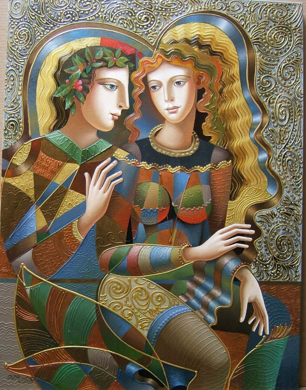 "A Park for Two" Original Mixed Media on Canvas by Oleg Zhivetin