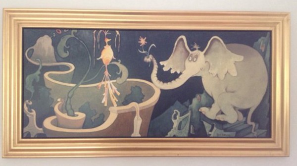 "Elephant Presenting A Flower to A Bird" Serigraph on Canvas by Dr. Seuss