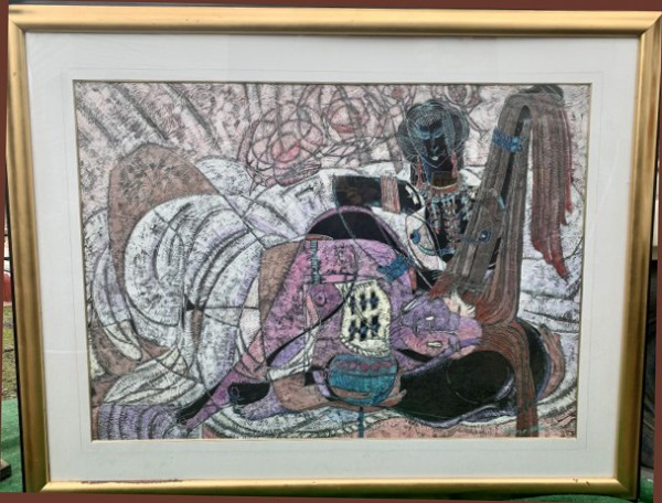 “Sampson and Delilah” Original Gouache and Acrylic painting on Paper by Adrian Wong Shue