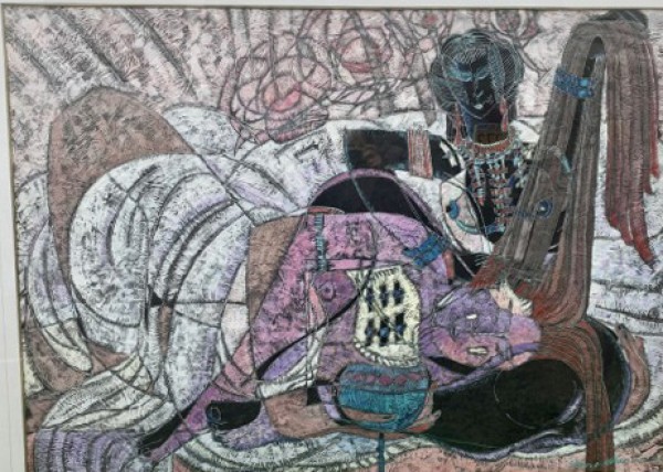 “Sampson and Delilah” Original Gouache and Acrylic painting on Paper by Adrian Wong Shue