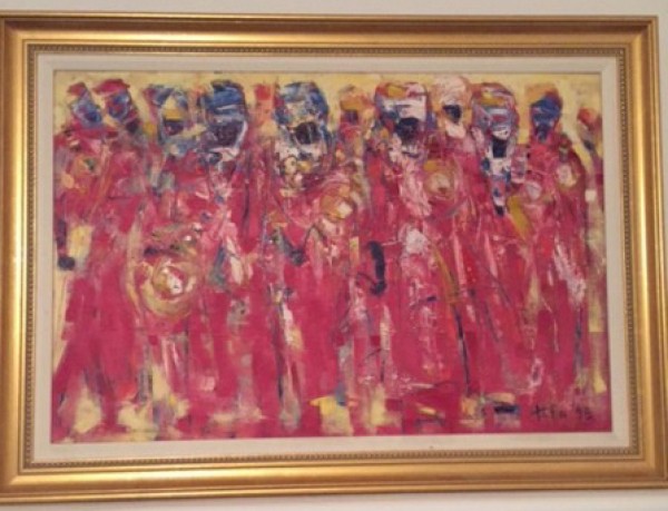 "Timbuktu Royal  Drummers" Framed  Original Oil on Canvas by Tafa Fiadzigbe