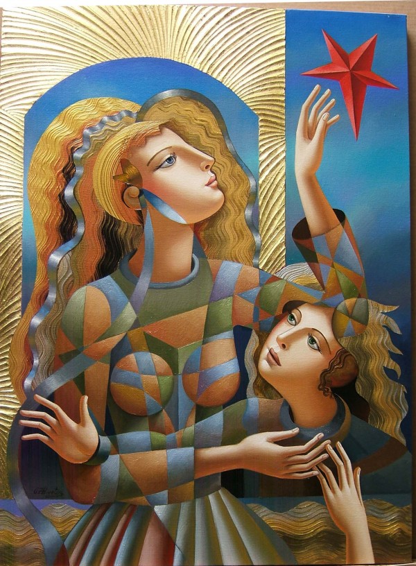 "The Red Star" Original Mixed Media on Canvas by Oleg Zhivetin