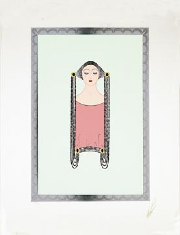 "Onyx Coiffure" Estate-Signed Embossed Serigraph by Erte