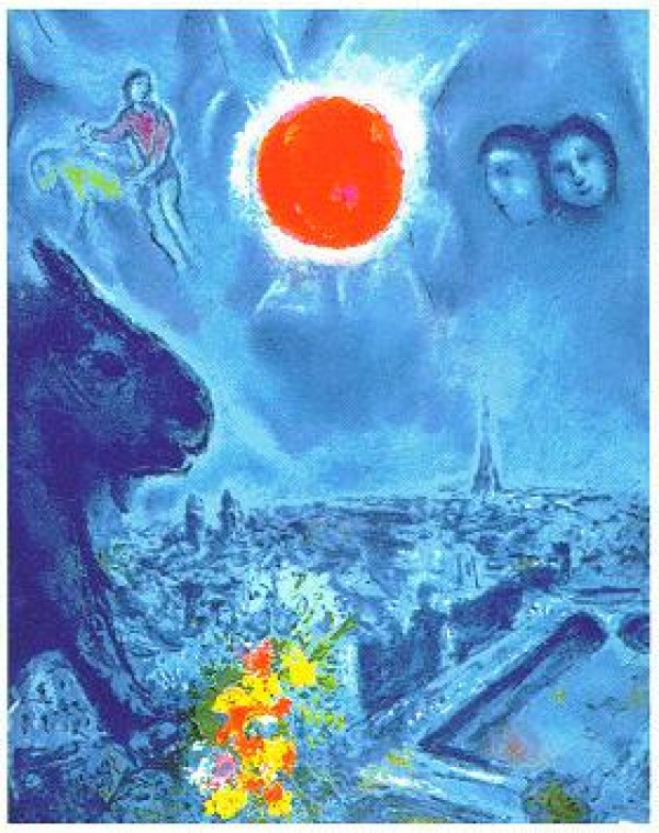 "The Sun Over Paris" Plate-Signed Lithograph by Marc Chagall
