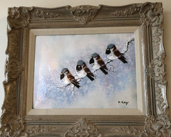 "Snow Birds" Original Enamel on Copper by Max Karp
