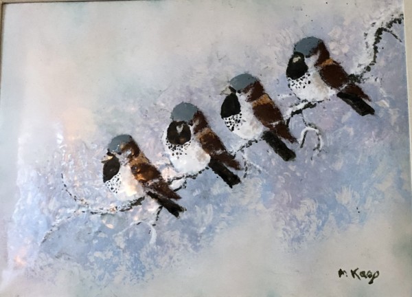 "Snow Birds" Original Enamel on Copper by Max Karp