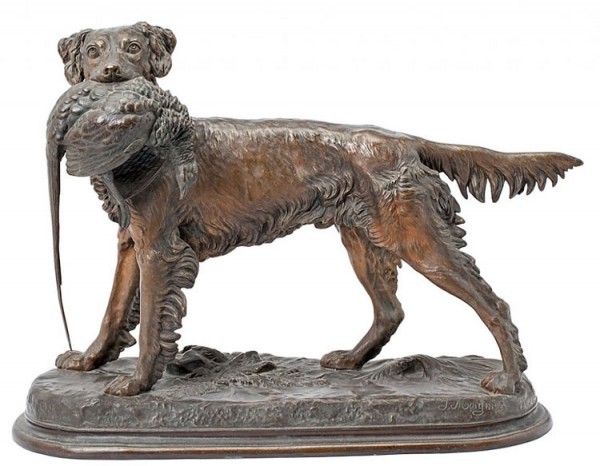 "Épagneul au Faisain“ Bronze Sculpture by Jules Moingiez