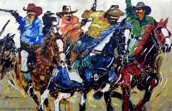 "Highway Men" Mixed Media on Aluminum by Michael Bryan