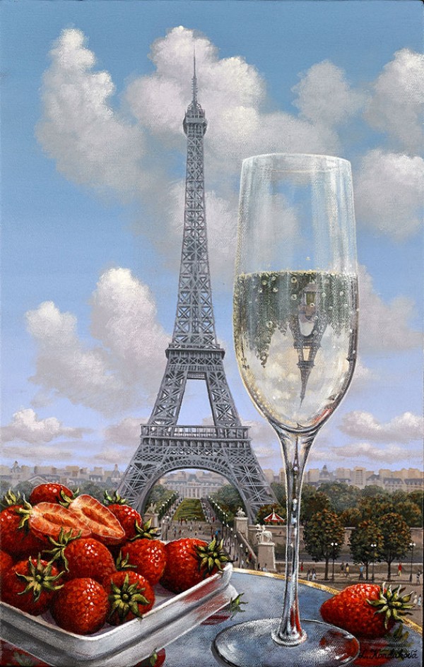 "Champagne and Strawberries" Hand signed pigment print on canvas by Liudmila Kondakova