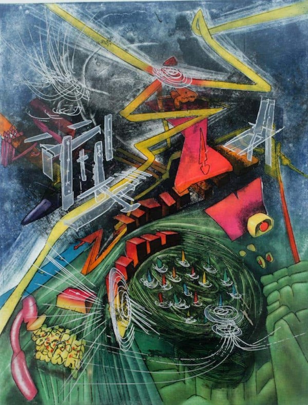 "Pyrocenter" Aquatint Etching by Roberto Matta