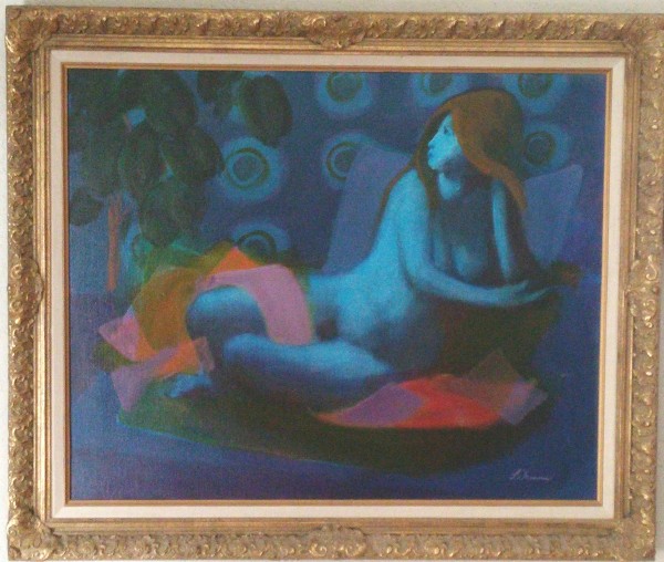 "Model In Stable" Framed Original Acrylic/Canvas by Gustav Likan