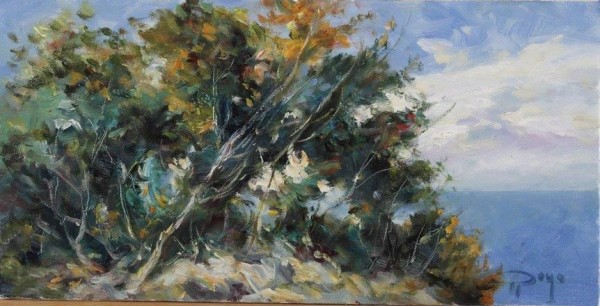 "Pinos y Mar" Original Oil on Canvas by Royo