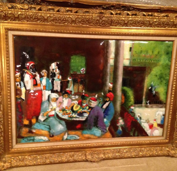 "Cairo Luncheon" Original Enamel on Copper by Max Karp