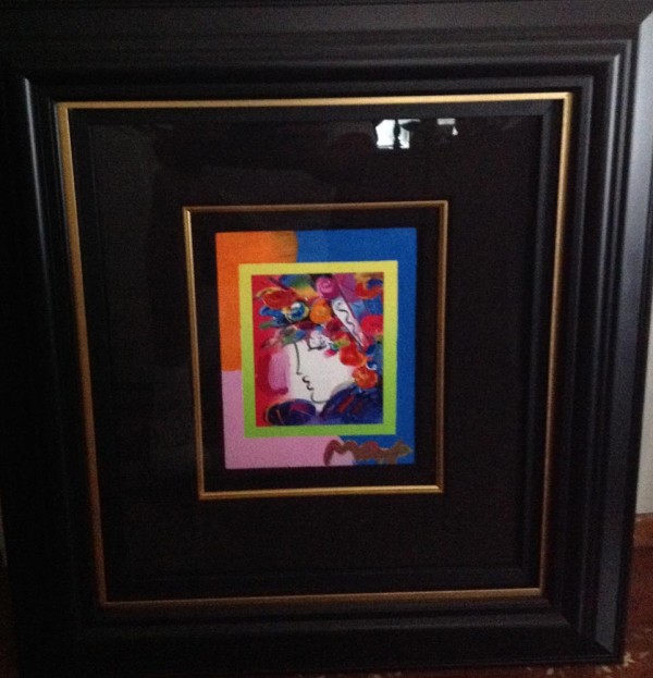 "Blushing Beauty on Blends" Framed Unique Mixed Media Acrylic on Color Lithograph by Peter Max