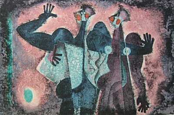 "Dialogue - Red" Acryligraph by Byron Galvez