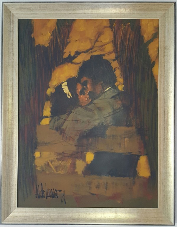 "Lovers in the Park" Framed Original Oil on Canvas by Aldo Luongo