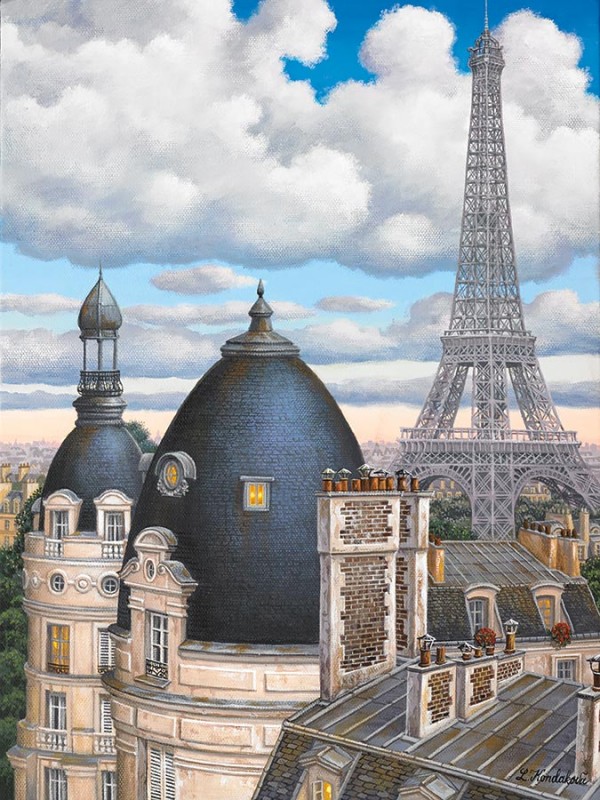 "Rooftops with Eiffel Tower" hand-signed archival print on canvas by Liudmila Kondakova