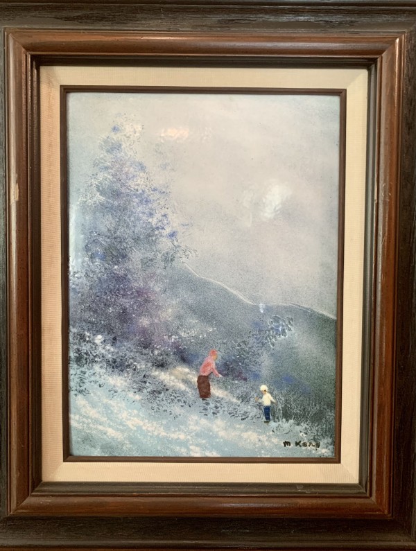 Mother and Child on a Hillside Original Enamel on Copper by Max Karp