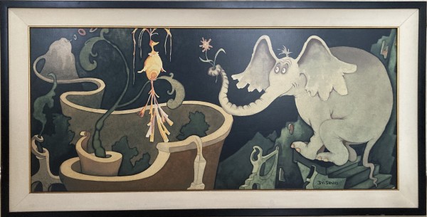 "Elephant Presenting A Flower to A Bird" Serigraph on Canvas by Dr. Seuss