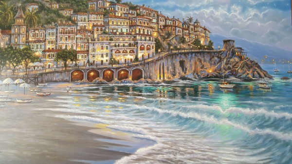 "Starry Night" Hand-Embellished Print on Canvas by Sam Park