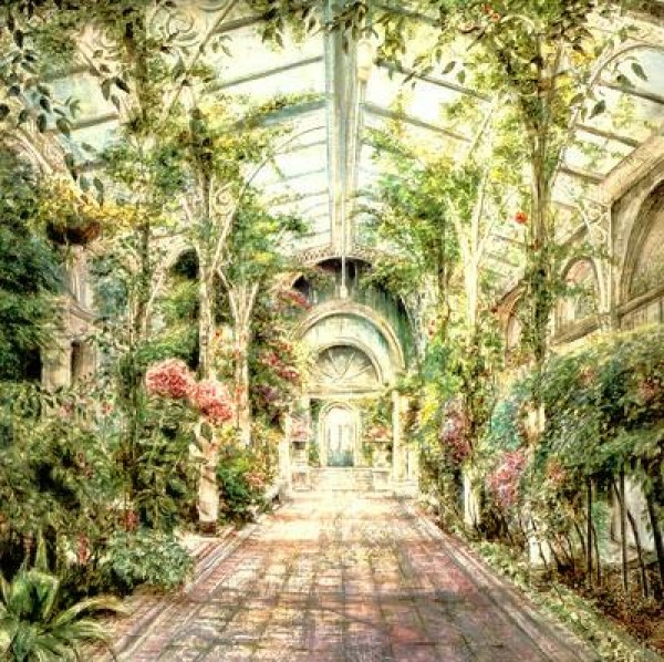 "Conservatory"  Lithograph by Susan Sahall (Susan B. Hall)