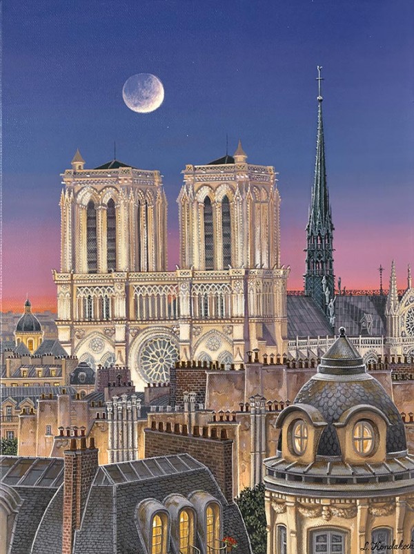 "Paris Rooftops with Notre Dame" hand-signed archival print on canvas by Liudmila Kondakova