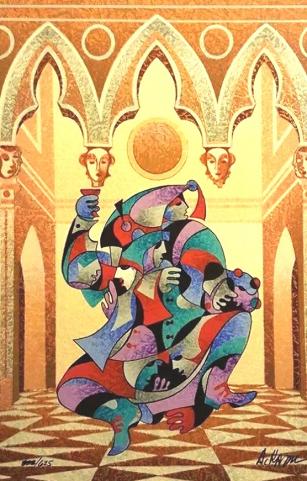 A Toast for the Artist Original Watercolor.Acrylic on Handmade Japon Paper by Anatole Krasnyansky