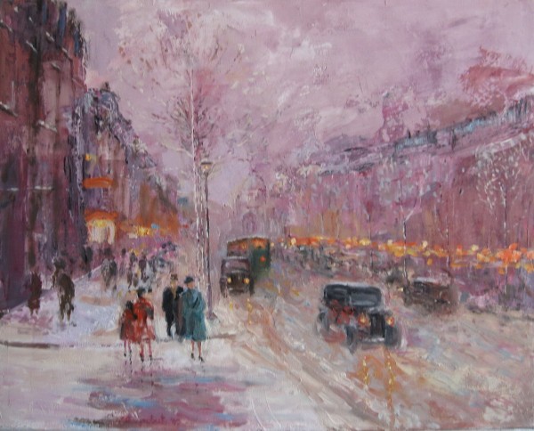 On The Boulevard 1930 An original acrylic on canvas by Slobodan Paunovic