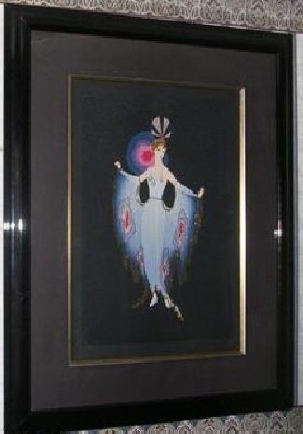 "Twilight" Embossed Framed Serigraph with Foil Stamping by Erte