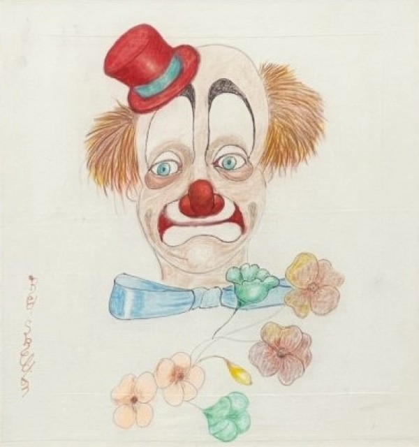 "Red's Best Friend" Unique mixed media-prismatic oil pencils on linen  by Red Skelton