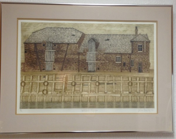 "Waterfront, Kings Lynn" Framed Color Aquatint with Etching by Valerie Thornton